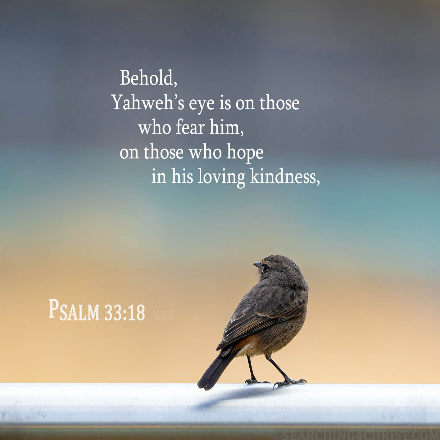 Behold, Yahweh’s eye is on those who fear him, on those who hope in his loving kindness, Psalm 33:18